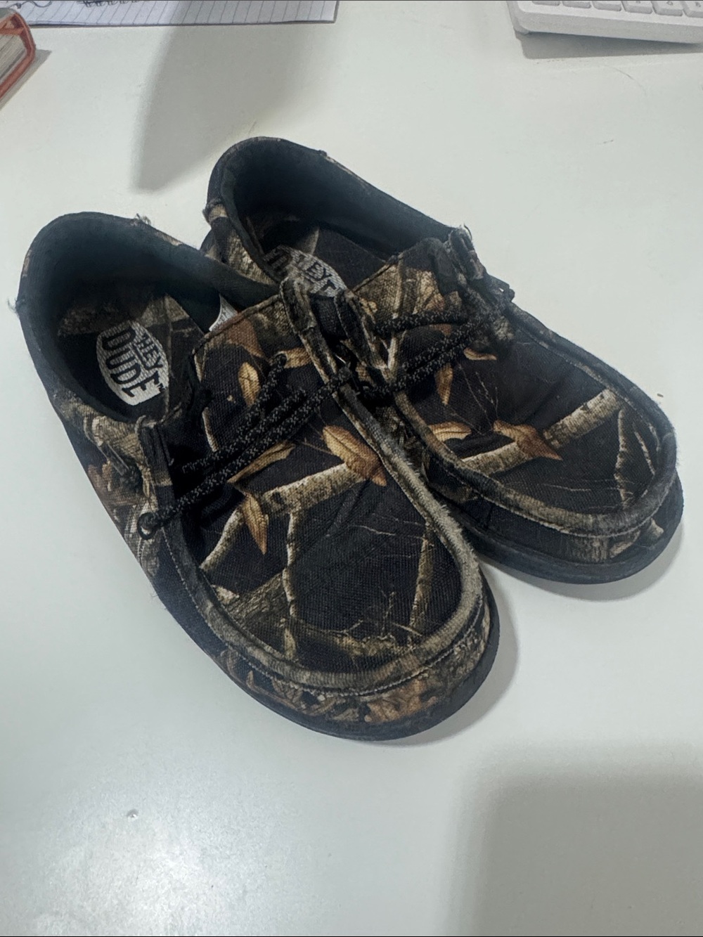 Hey Dude Kids Camo Slip-On Moccasins — Black and Brown
